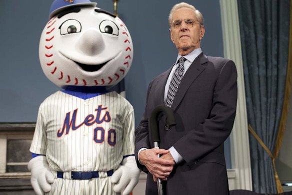 In good company: New York's Mr Met pictured with majority owner Fred Wilpon.