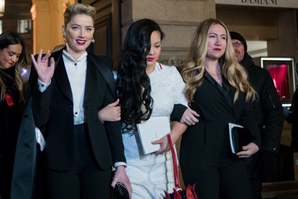 American actress, Amber Heard, leaves the Armani show as part of Paris Haute Couture Fashion Week Spring/Summer 2019-2020.