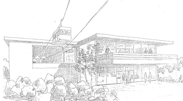 An artist's impression of the proposed cable car or aerial gondola system on Black Mountain.