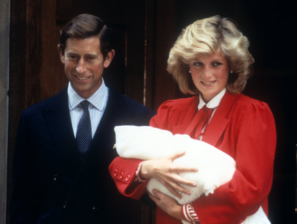 Prince Charles and Princess Diana following the birth of Prince Harry in 1984.
