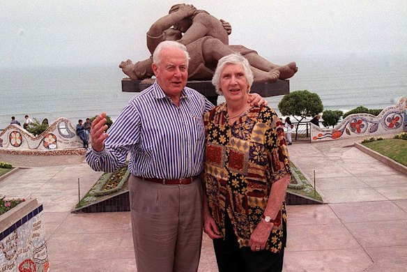 Happy in retirement: Gough and Margaret Whitlam during a visit to Lima, Peru.