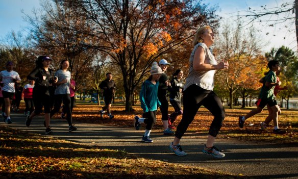 Canberra Parkrunners enjoy an autumn outing. 