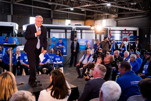Election campaign. Australian Prime Minister Scott Morrison Attends Tasmania's Liberal Campaign Rally at the RFDS Hanger at the Launceston Airport, in the seat of Lyons.