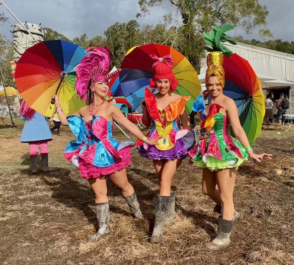 Revellers in gumboots at the Splendour In The Grass festival at Byron Bay.