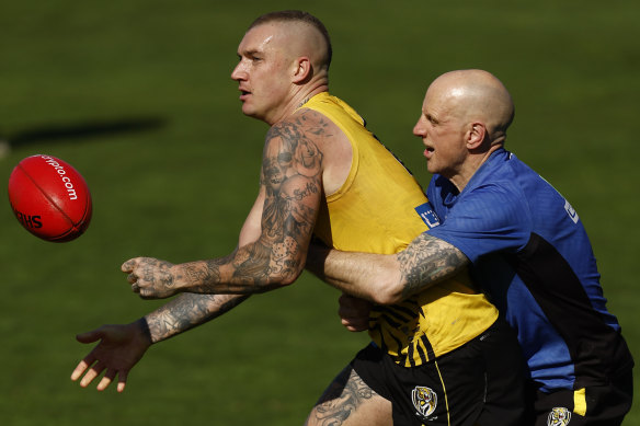Dustin Martin was in good touch at training at Punt Rd on Saturday.
