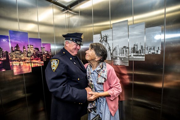 Uniting Care Mirinjani retirement village has granted a lifelong wish for resident Berenice Benson to meet a real New York city cop (something she mentions every tine she gets into the facility lift featuring a poster of the New York skyline). NYPD Detective Howard Shank was glad to accommodate. 