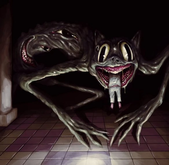 Horrors are out there: “Cartoon Cat in his Mall”, by Canadian horror artist Trevor Henderson.
