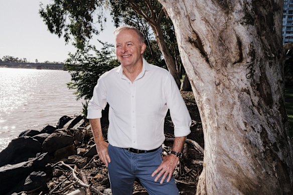 Anthony Albanese by the Fitzroy River in Rockhampton: He says it’s a nice confidence booster when people say “Oh, you’re looking great”.