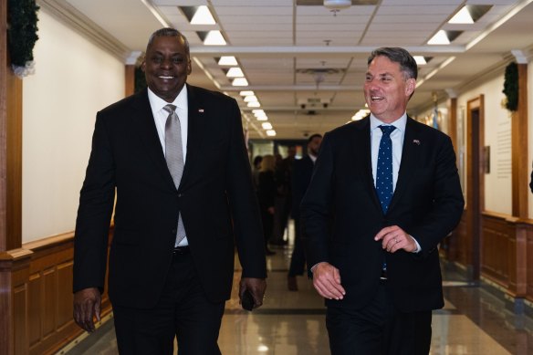 Defence Minister Richard Marles with US Secretary of Defence Lloyd Austin in Washington.