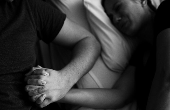 Michael Box supports Lea Fenton during her labour at the Royal Hospital for Women in Randwick, Sydney. 