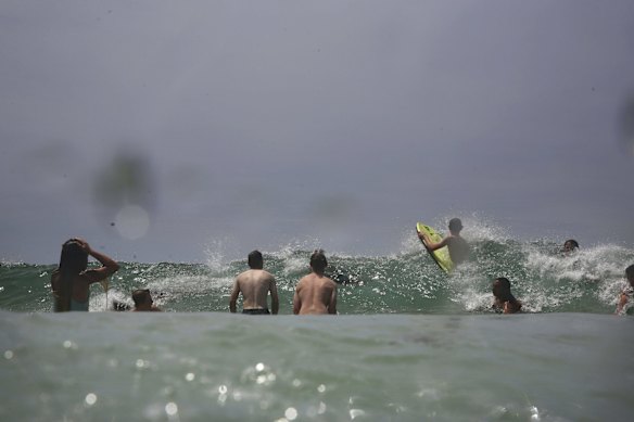 Bathers take refuge from the heat at Maroubra Beach.