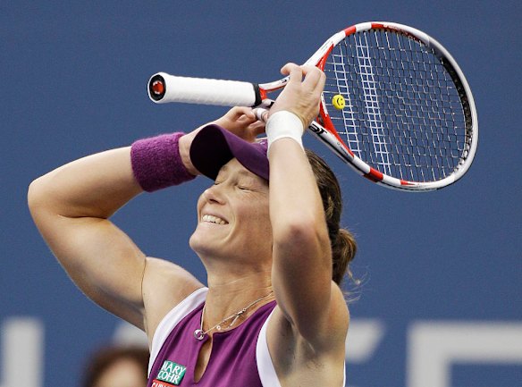 Samantha Stosur of Australia reacts after winning the women's championship match against Serena Williams at the US Open.