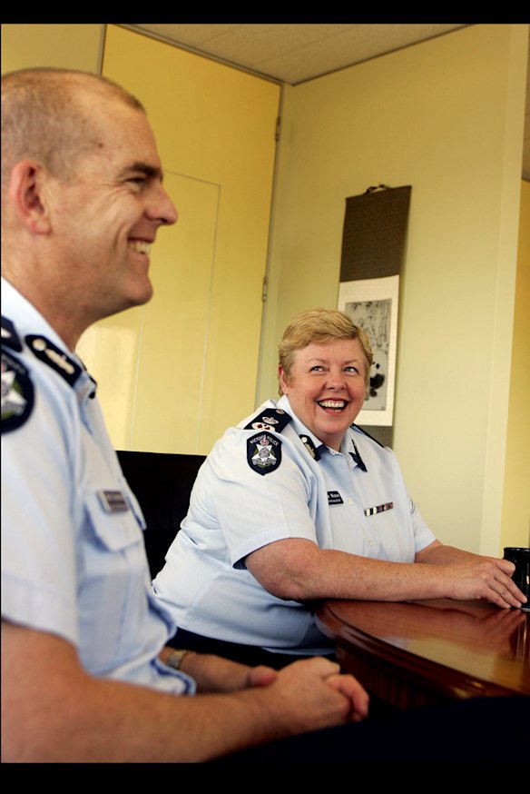 Ex-Chief Commissioner Christine Nixon when and Commissioner Simon Overland in 2007 when Christine Nixon was still the boss, and SImon Overland her deputy. Photo by Paul Rovere