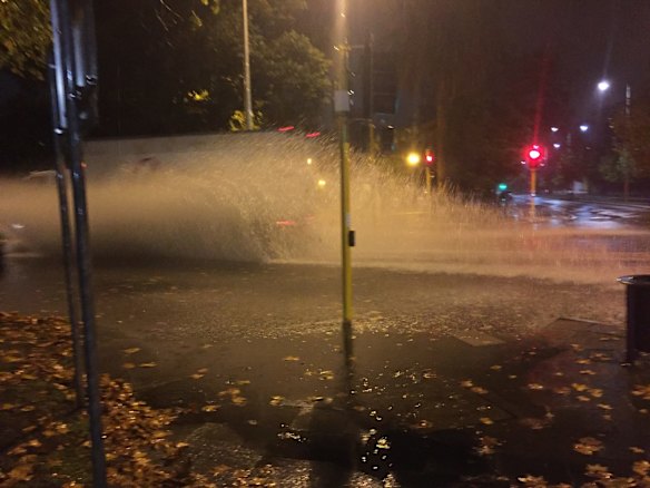 the cold front transformed the intersection of Hay and Plain streets in East Perth into a swimming pool.