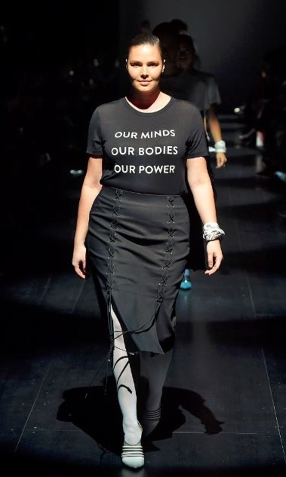 Candice Huffine also wore one of the empowering t-shirts at the Prabal Gurung show celebrating the power of females. The Nepalese designer chose to cast 'plus-size' models to also celebrate empowerment and inclusivity. The last model hit the runway wore a T-shirt baring the most powerful phrase, "We will not be silenced.”