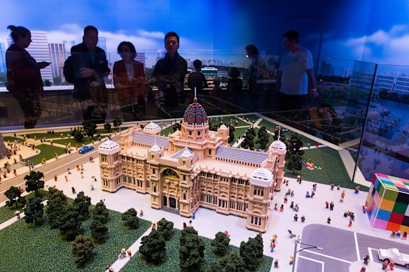 A lego model of the Royal Exhibition Building at the opening of the LEGOLAND Discovery Centre at Chadstone Shopping Centre.