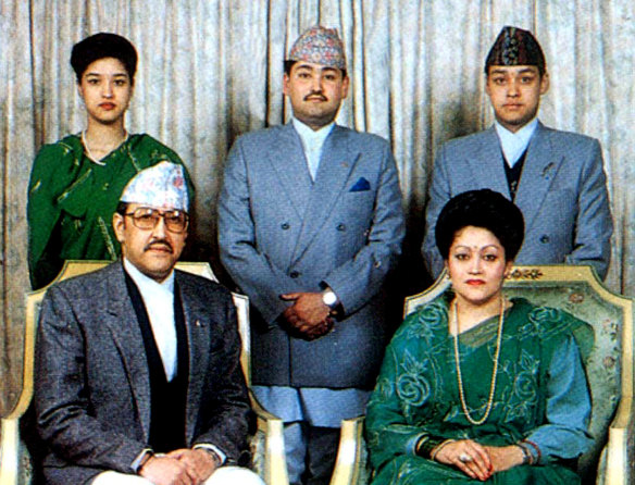 Nepal’s Royal Family members pose for a photograph at Narayanhiti Royal Palace in Katmandu in this undated file photo. Sitting from left King Birendra, Queen Aiswarya and standing from left to right are Princess Shruti, Crown Prince Dipendra and Prince Nirajan.