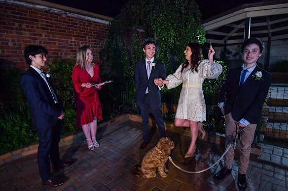 Amanda Thorpe and Keith Ing were married at midnight just after the COVID-19 lockdown restrictions were lifted. Their sons Dylan and Bailey were in the bridal party while Emily Hall was the celebrant.