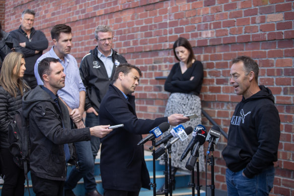 Back on deck: Alastair Clarkson had his first official day as North Melbourne coach on Wednesday, but the questions aimed his way were about his time at Hawthorn.