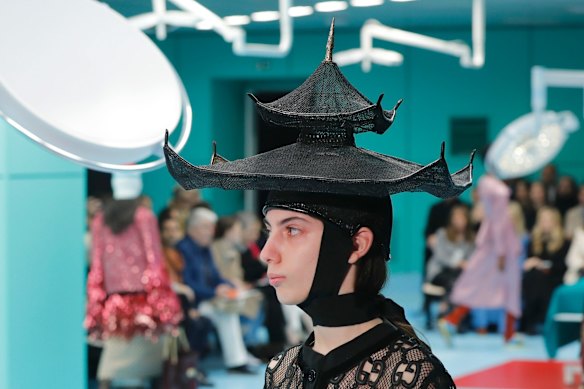 A model wears a creation as part of the Gucci women's Fall/Winter 2018-2019 collection.