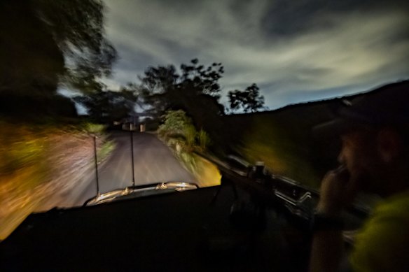 The NSW Local Land Service Biosecurity Operations Department conduct a Rusa deer cull in the Sutherland Shire near Waterfall. With a silenced .223 bolt action rifle at the ready, Biosecurity team leader Lee Parker scans for deer.