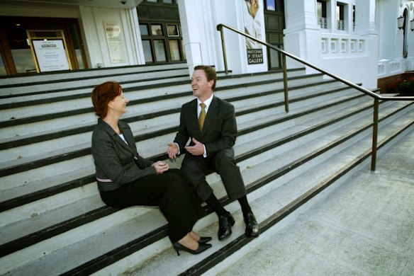 Shadow Health Minister Julia Gillard and MP Christopher Pyne at Old Parliament House in Canberra, Thursday November 10 2005. 