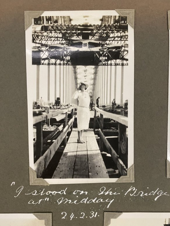 Mrs Frank Smith had a photo taken of herself on the bridge.