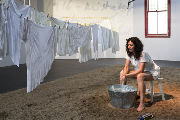 Mykaela Saunders performing SJ Norman's work The River's Children.