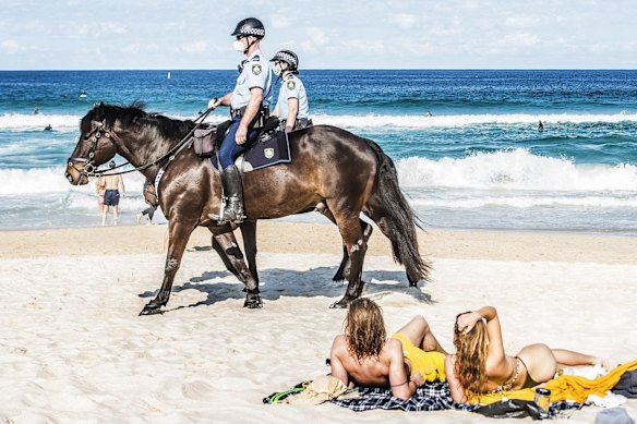 NSW Police patrol Bondi Beach keeping the COVID-19 restrictions in place.