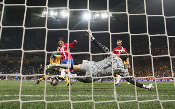 Marko Pantelic of Serbia scores his side's first goal during the 2010 FIFA World Cup South Africa Group D match between Australia and Serbia.