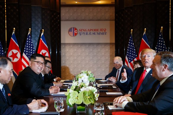 President Donald Trump meets with North Korean leader Kim Jong Un.