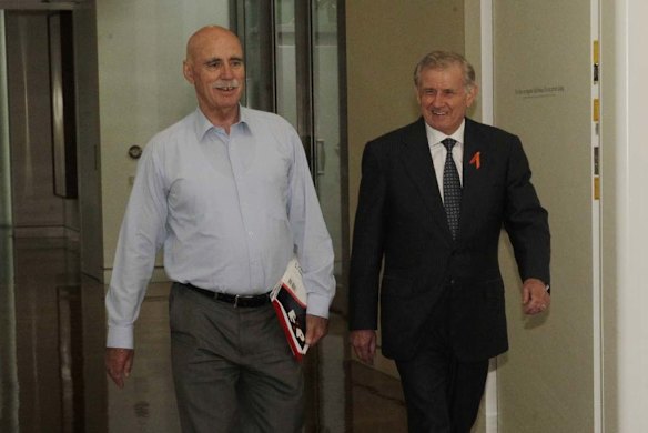 Simon Crean and Warren Snowdon arrive for the  leadership ballot.