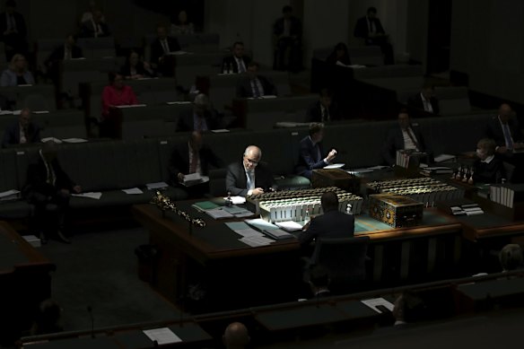 Prime Minister Scott Morrison and Opposition Leader Anthony Albanese during Question Time at Parliament House in Canberra.