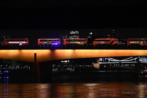  Buses queued up at London Bridge.