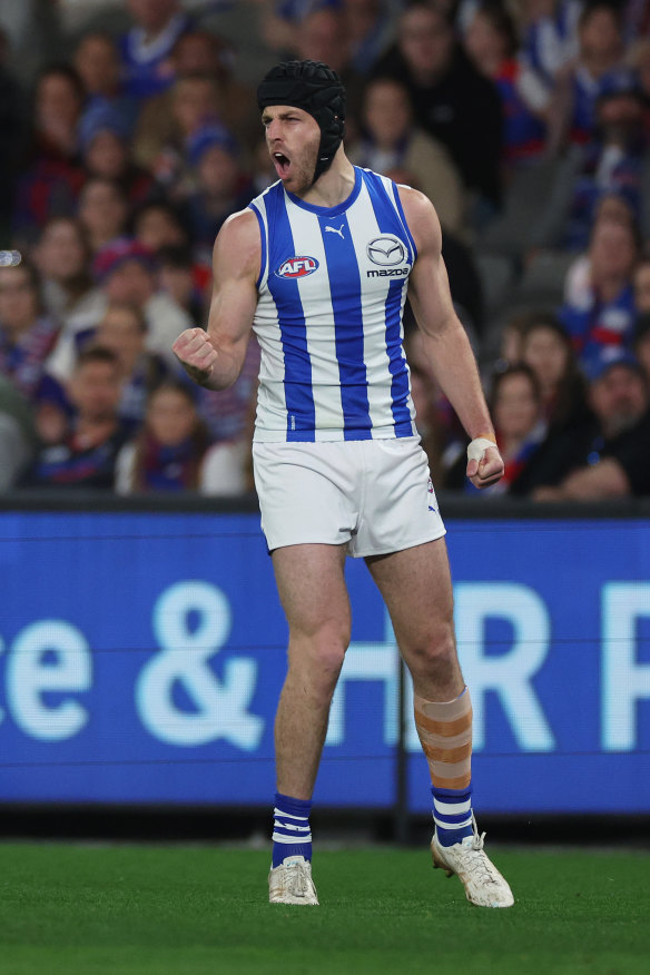 Happy days: Kangaroos ruckman Tristan Xerri after his goal.