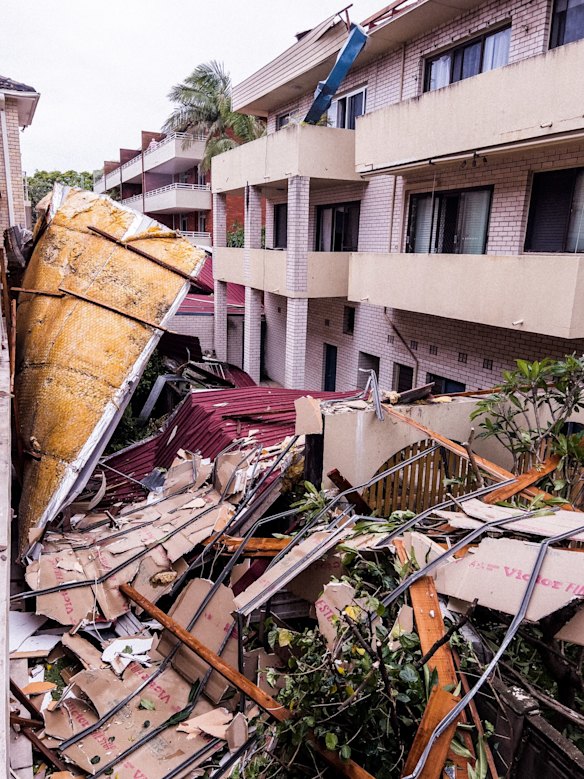 Damage is seen on the Northern Beaches after a severe storm downdraft often with winds exceeding 80km/h ripped off roofs and uprooted trees. 