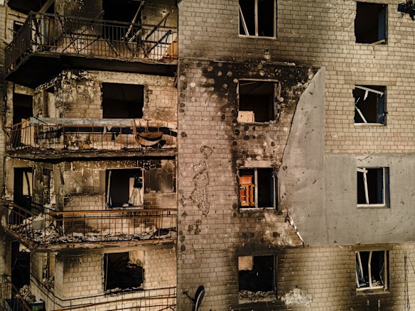 A destroyed apartment building in Borodianka.