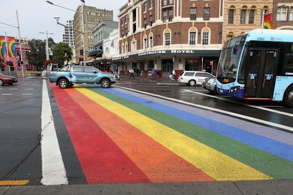 The rainbow pedestrian crossing in Oxford Street, at Taylors Square, on April 4, 2013.