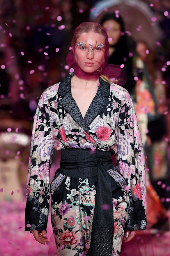 A model walks the runway wearing Japanese-inspired creations by Camilla during Mercedes-Benz Fashion Week Australia in Sydney on Thursday, May 17.