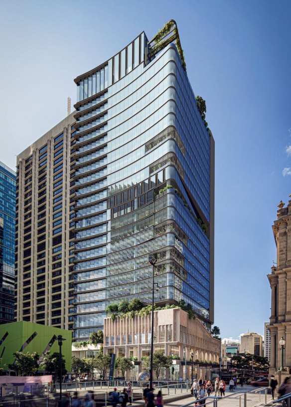 Charter Hall has submitted plans for a 26-storey tower at the top of Queen Street Mall. Earlier plans were for 34 storeys.