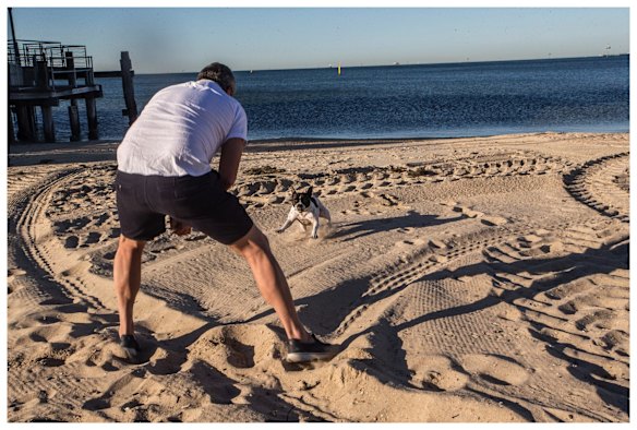 Miss Maudie in full throttle at the beach with Neil.