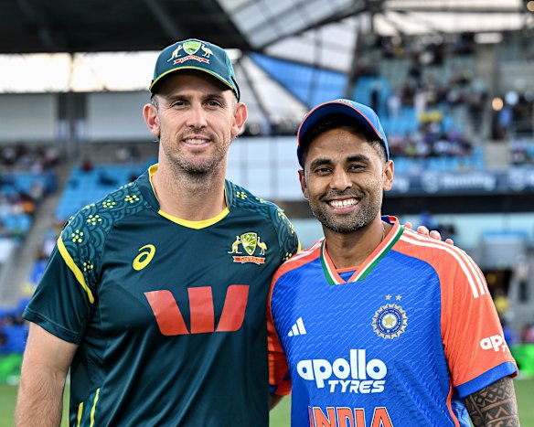 Game on: Captains Mitch Marsh and Suryakumar Yadav.