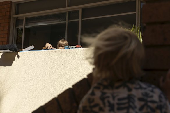 Eight-year-old Max puts on a puppet show for his neighbours in Waverly. April 4, 2020