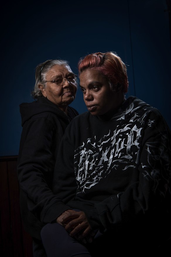 Carol Roe (L), grandmother of Ms Dhu and Sharona Dhu, sister of Ms Dhu, who died after being locked up for three days in Port Hedland Police station for unpaid fines.