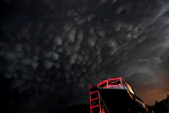 Mammatus clouds over Palm Beach. Mammatus are caused by strong downdrafts in the storm 'anvil'.  14 October, 2021.