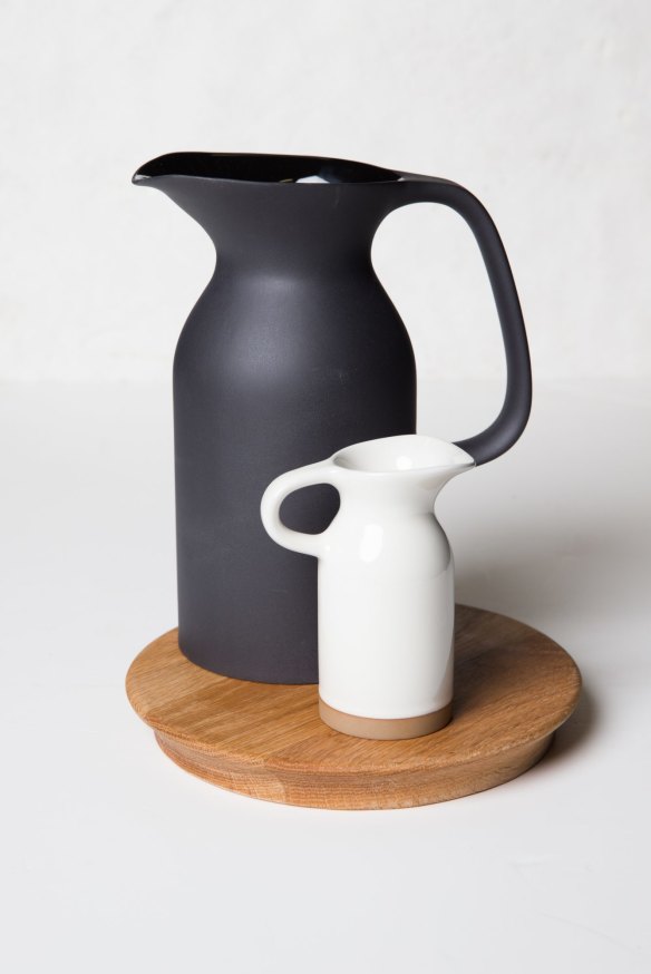 Pour Amore: Tis the season for gravy, sauces and syrups. These exposed stoneware vessels are part of a new collection for Royal Doulton by internationally acclaimed designers Edward Barber and Jay Osgerby. Perfect for pouring, they can be left on the table for added style and easy second serves. Wooden trivet, $49.95, large black jug $129.00, small white jug (part of a set) $89.95. myer.com.au