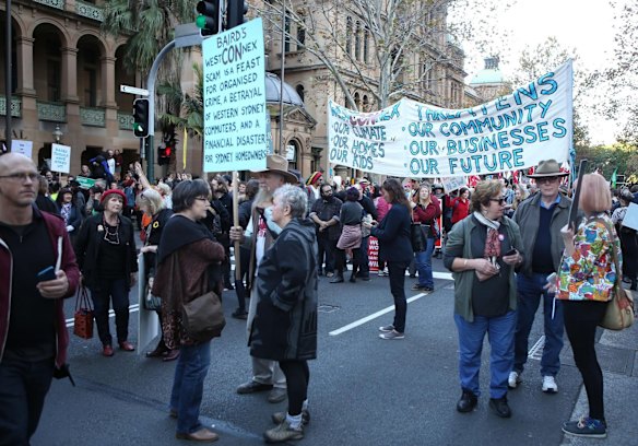 Protesters gather in Sydney's CBD to oppose the draconian laws and polices of NSW State Premier Mike Baird and his Liberal Government.