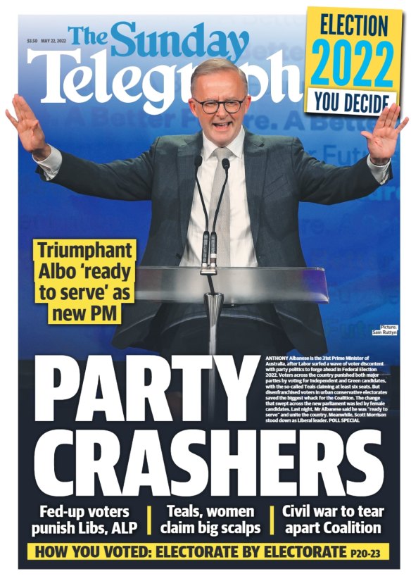 Front page of The Sunday Telegraph.