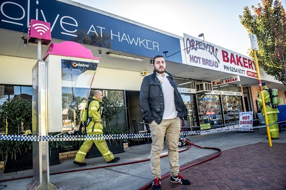 Two Olive restaurants subject to arson attack. Hawker location. Owner Dimitri Yianoulakis. Photo by Karleen Minney