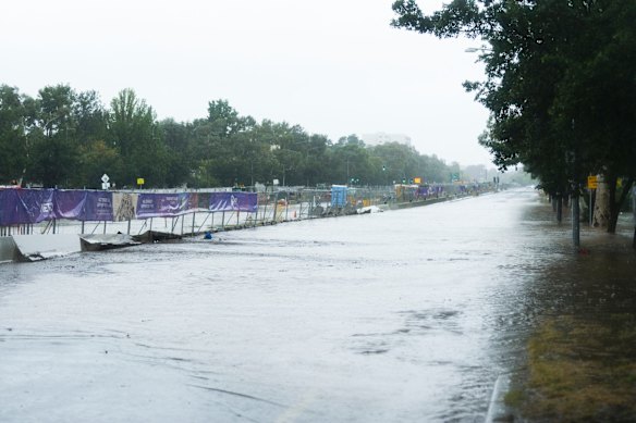 Northbourne Ave blocked off due to intense flooding.